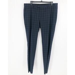SOUL OF LONDON Mens Dress Pants 42R Navy Blue Glen Plaid Flat Front NWT